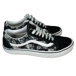 Vans Flash Skulls Flames Canvas Suede Skate Shoes Loafers Womens SZ 7 Mens 5.5